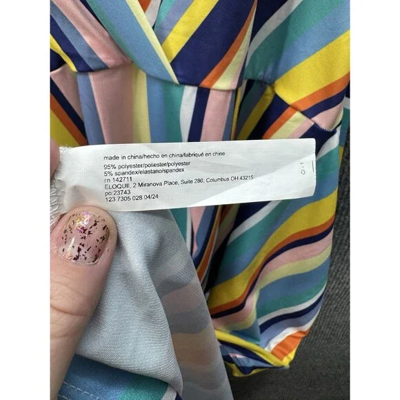 Eloquii Stripe Wrap Tie Maxi Dress Womens 24 Rainbow V-Neck Short Sleeve NEW - Picture 6 of 10